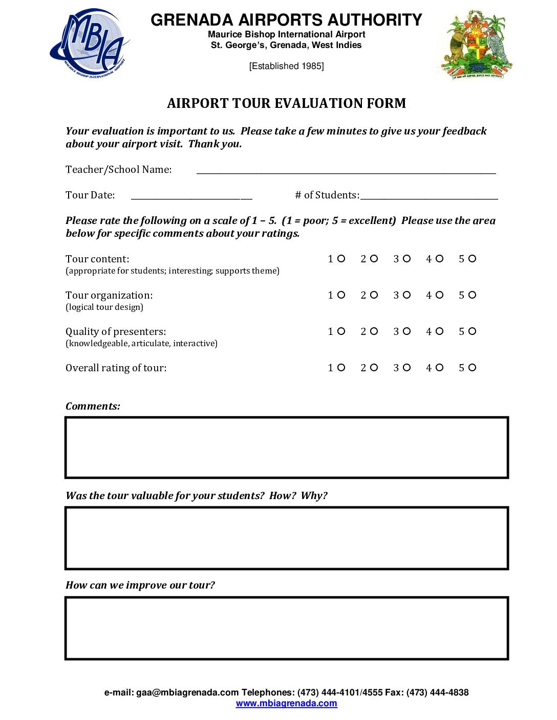AIRPORT TOUR EVALUATION FORM