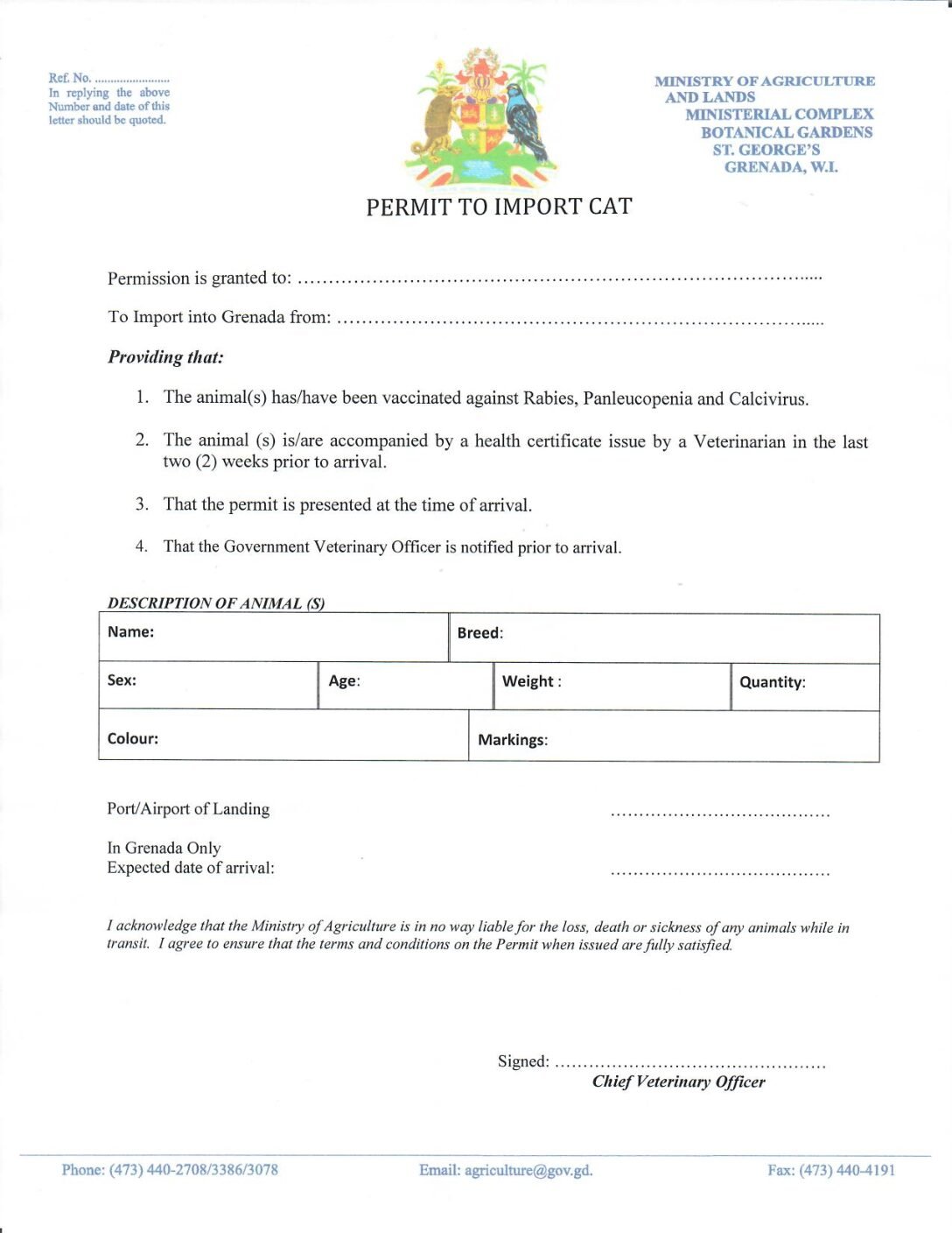 Permit to Import Cats